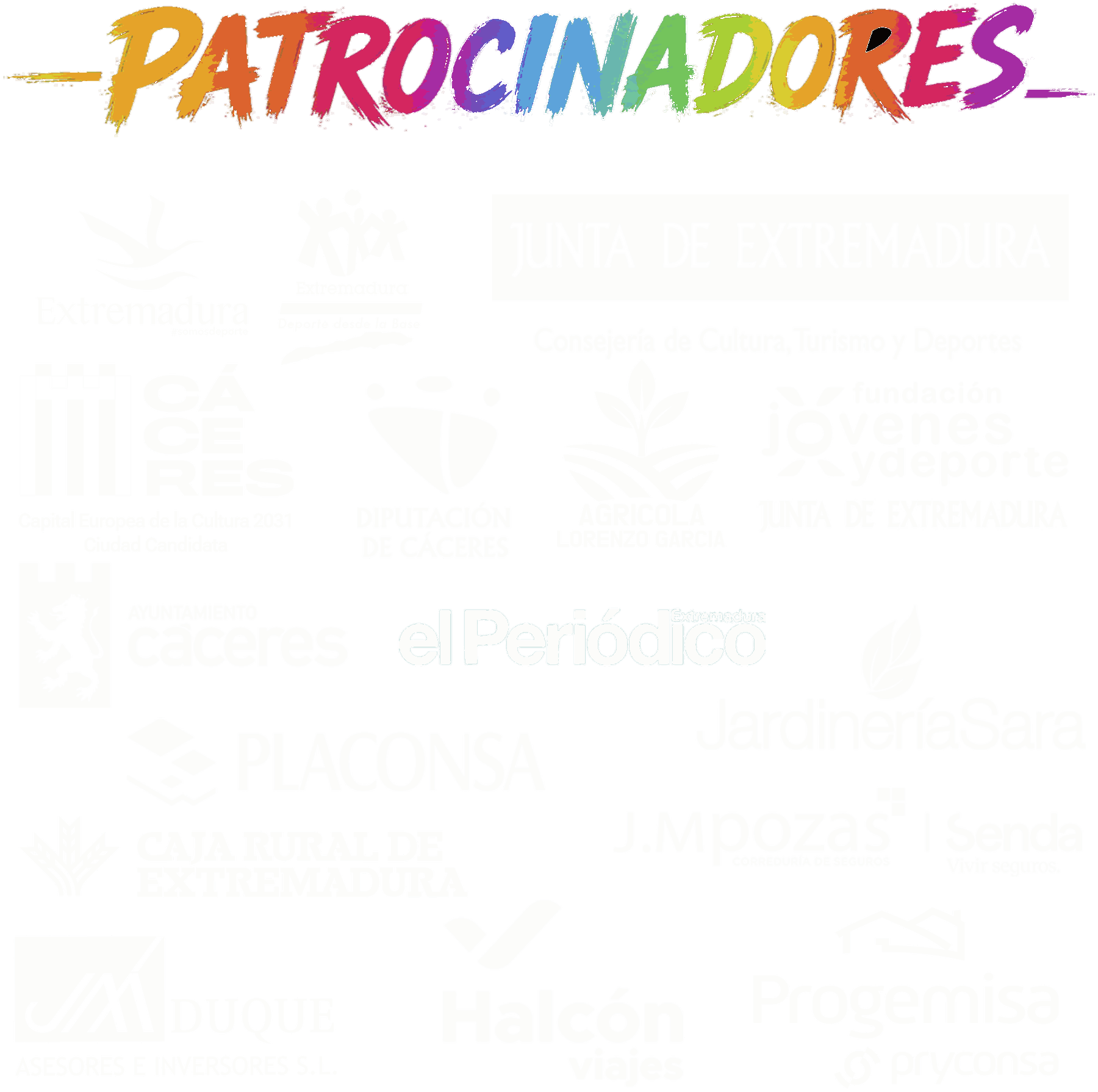 Patrocinadores de la XI Carrera Solidaria Kini Carrasco: Junta de Extremadura, Ayuntamiento de Cáceres, Diputación de Cáceres y más